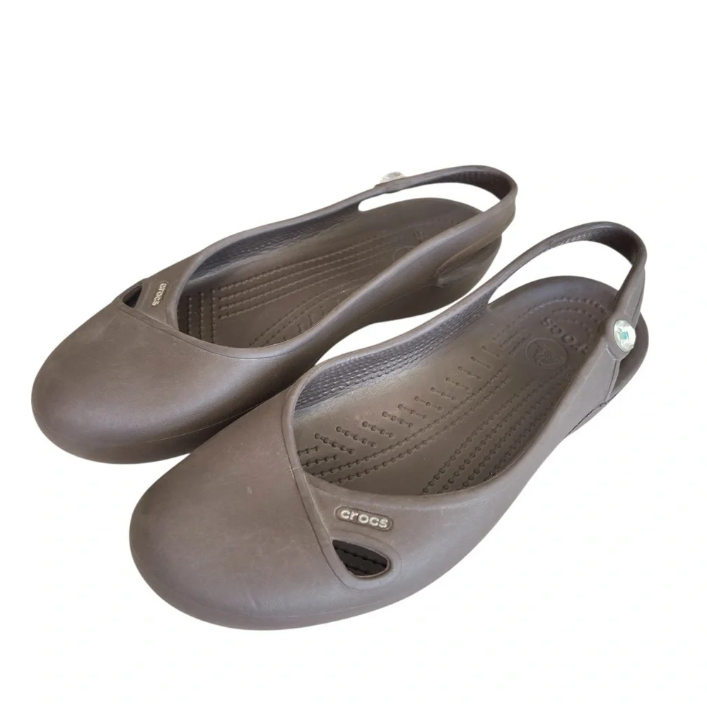 CROCS Taylor Slingback Flats‎ Mules Sandals Black Slip On Shoes Sz 7 Y2K Preppy